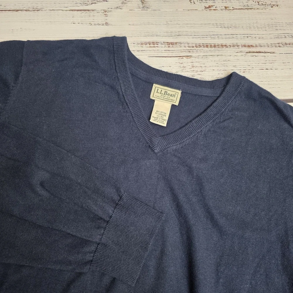 LL Bean Mens Wicked Soft‎ Sweater V Neck Cotton Cashmere Blend XXL Navy Blue